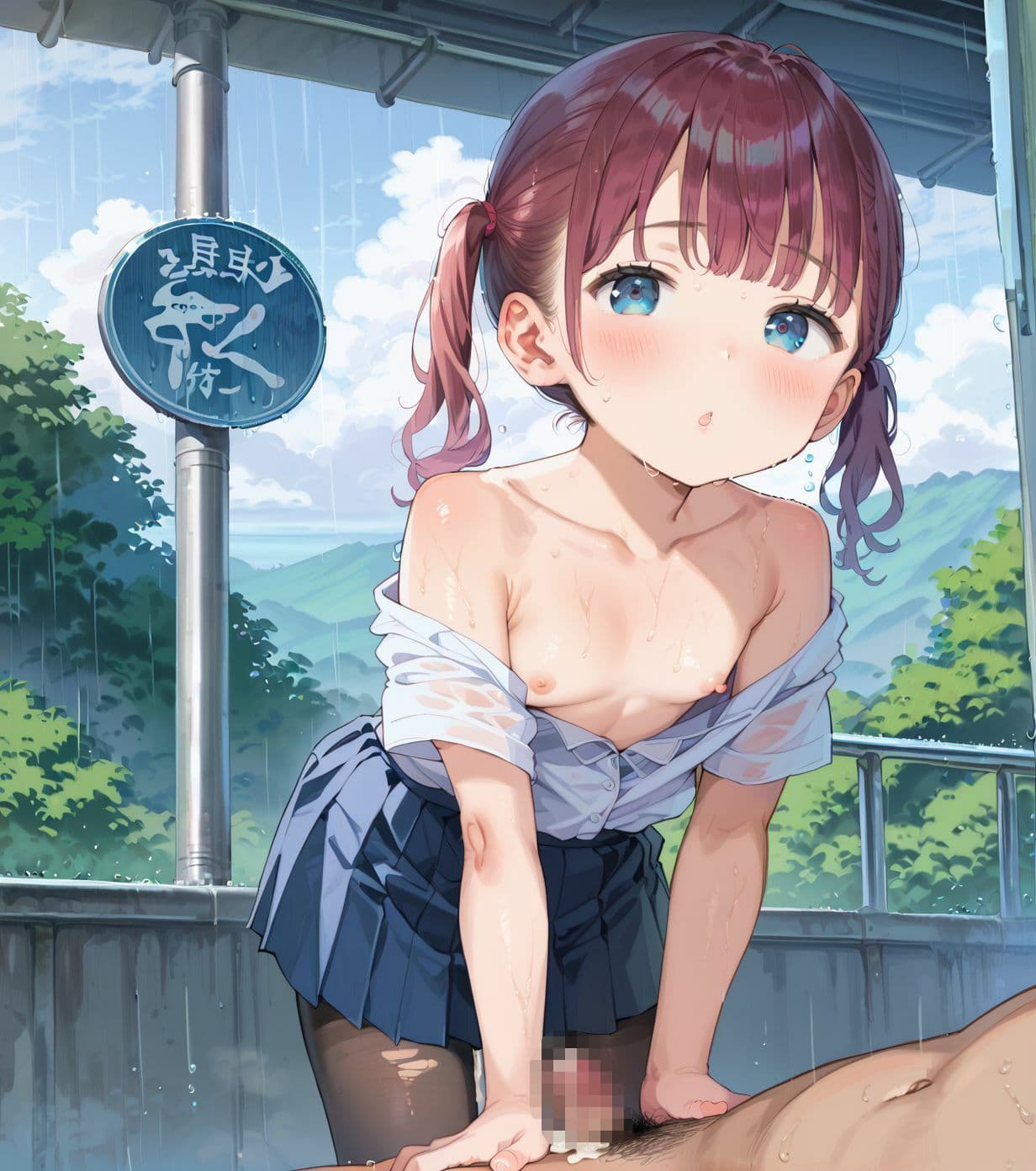 制服ちっぱい少女、バス停で雨宿り06 サンプル1