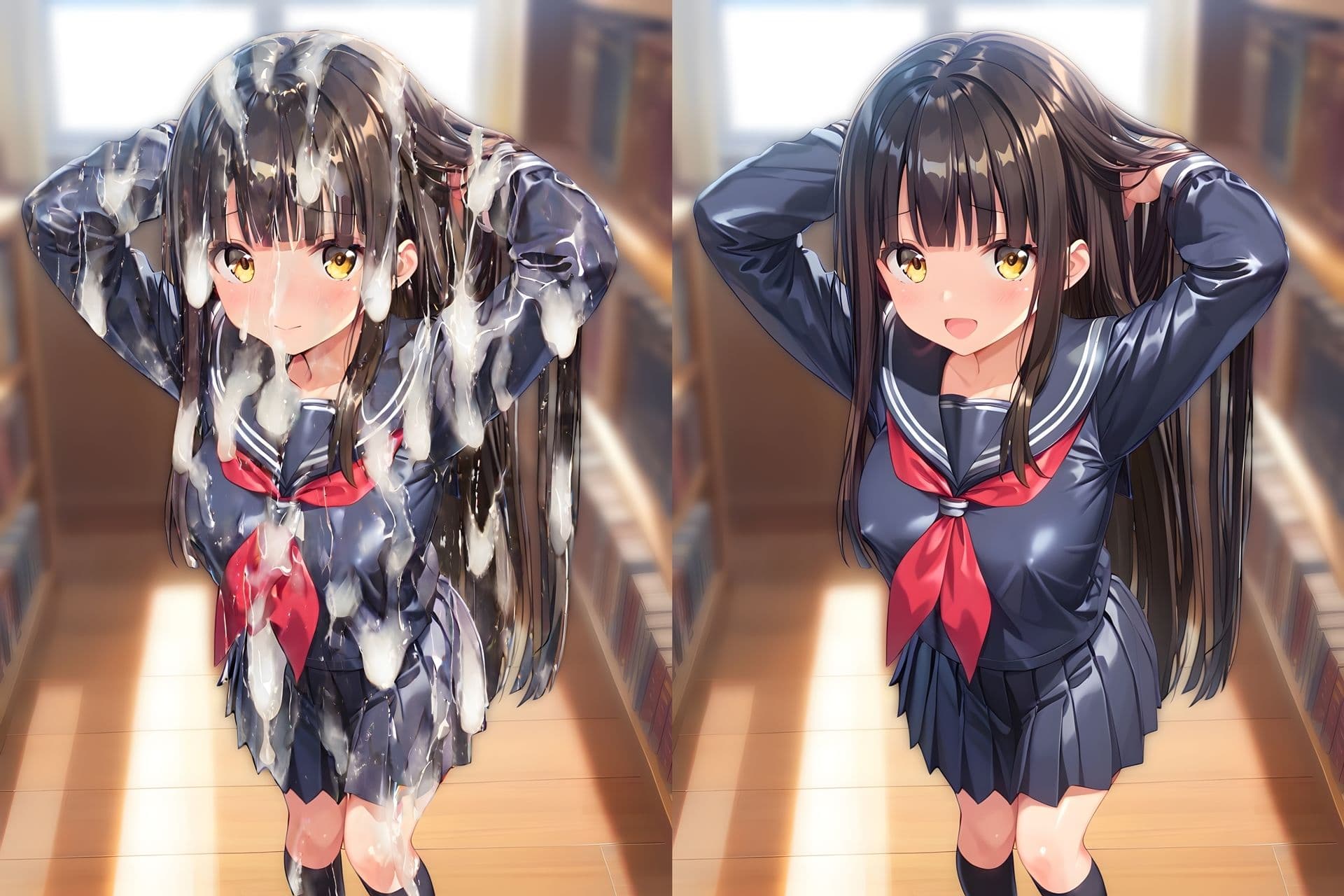 黒髪美少女のセーラー服をぶっかけ無洗浄 サンプル1
