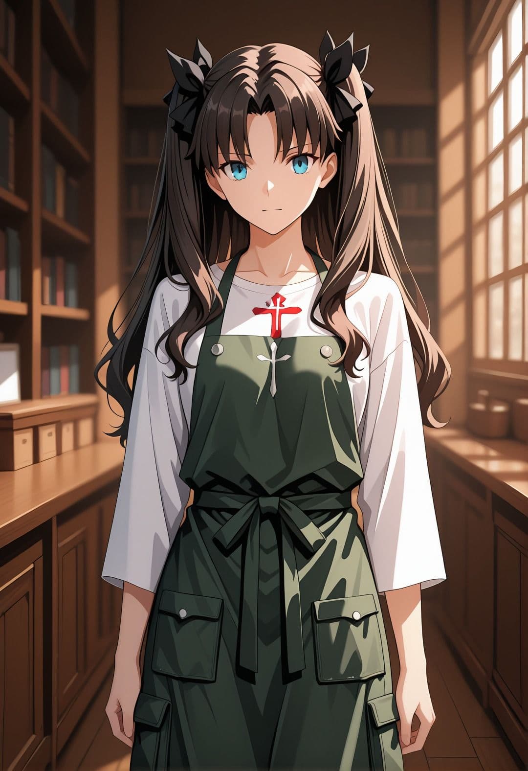 F〇teパロディ遠〇凛 裸エプロン図書館孕ませ連続行為 制服妊娠シチュ満載エロ画像166枚 サンプル1