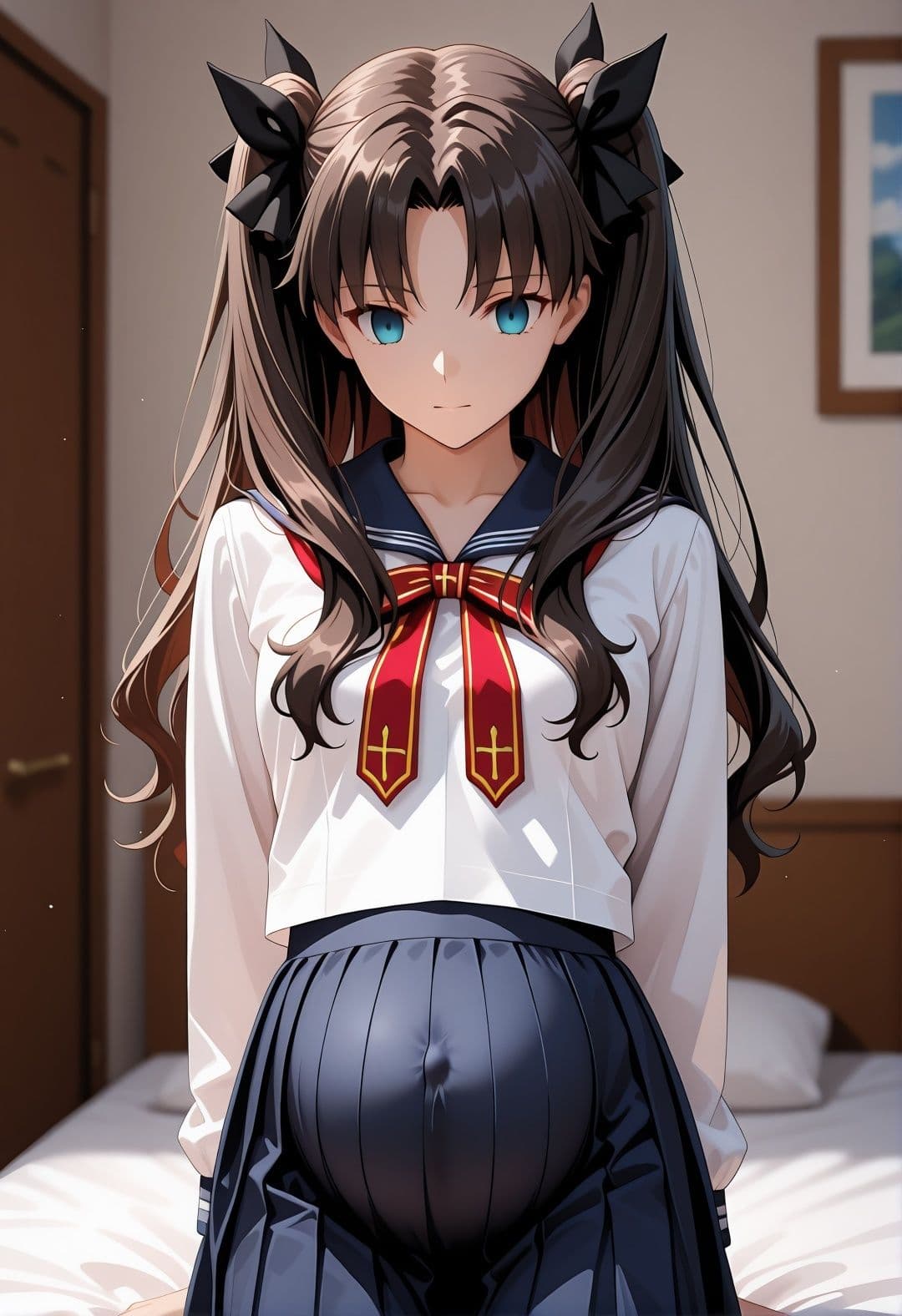 F〇teパロディ遠〇凛 裸エプロン図書館孕ませ連続行為 制服妊娠シチュ満載エロ画像166枚 サンプル9