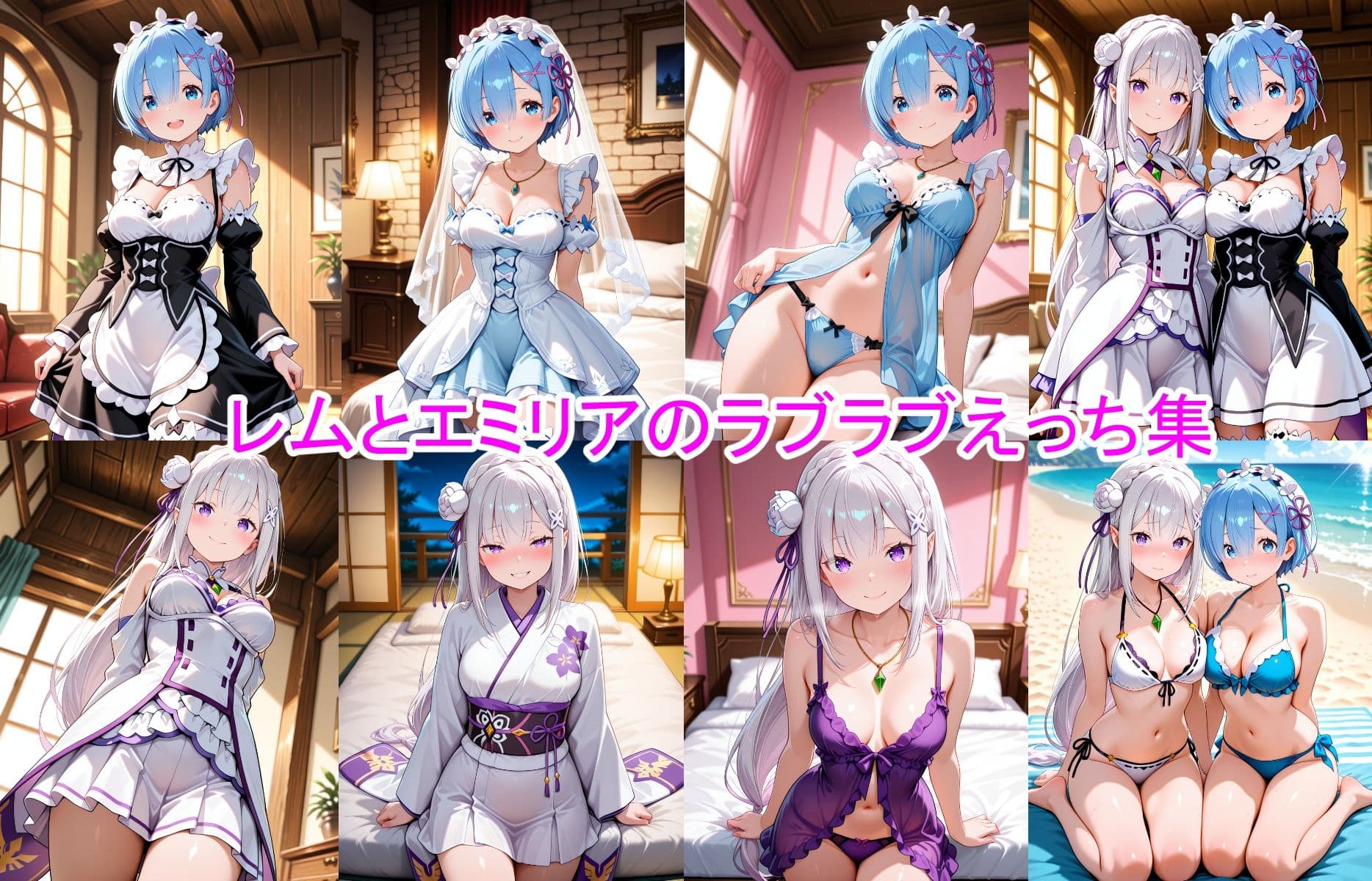 レム＆エミリアと脱衣ゲーム！ CG ＋ ショートアニメ サンプル1