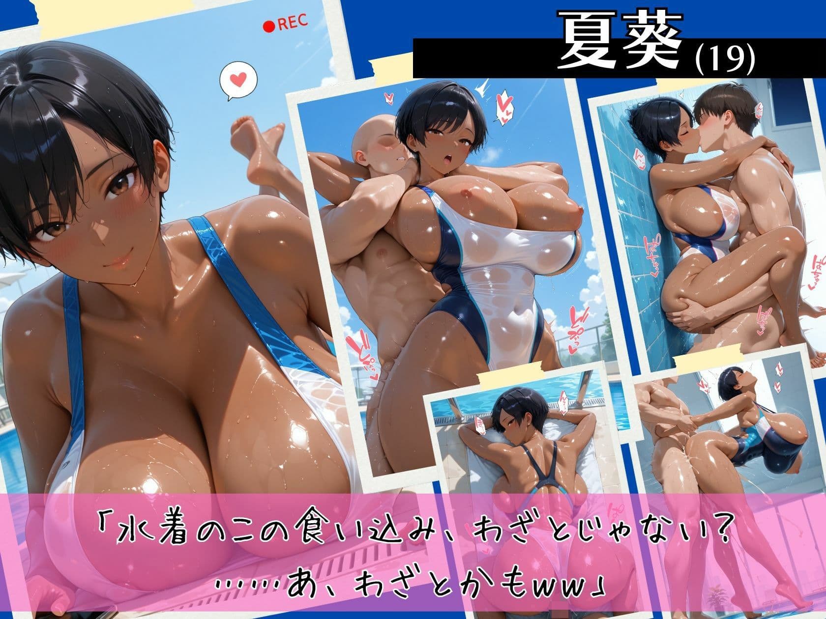 爆乳黒ギャル4人の競泳水着が限界突破な件 ぬるぬるプールサイドスペシャル サンプル3