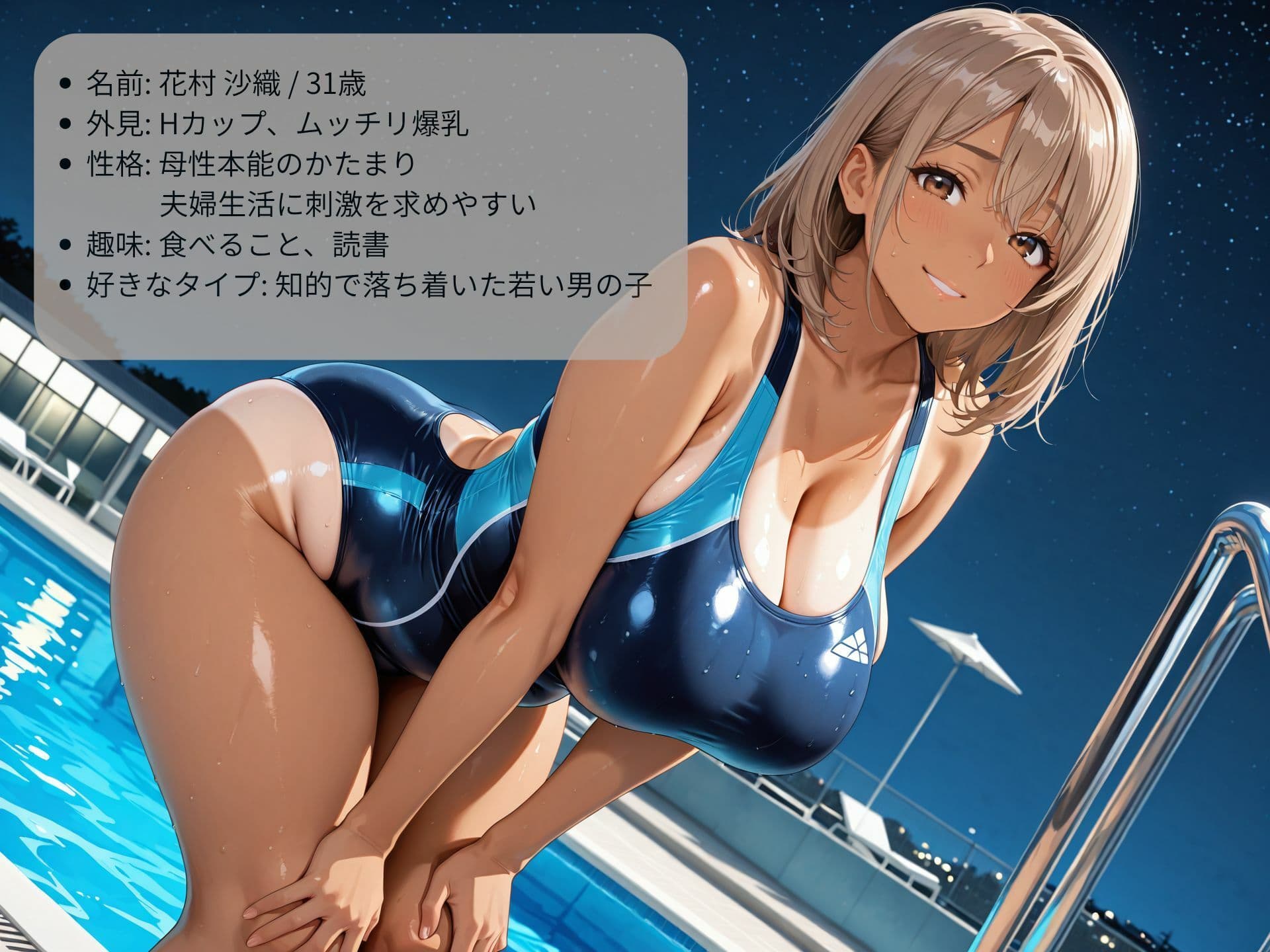 押しに弱い巨乳人妻インストラクターをナイトプールでハメまくる サンプル7