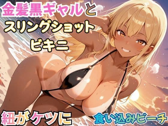 金髪黒ギャルとスリングショットビキニ―紐が紐がケツに食い込みビーチ