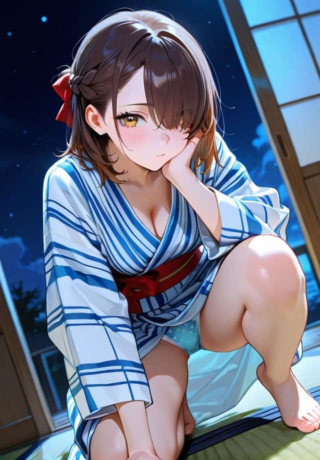 夏夜の浴衣から覗く下着 サンプル1