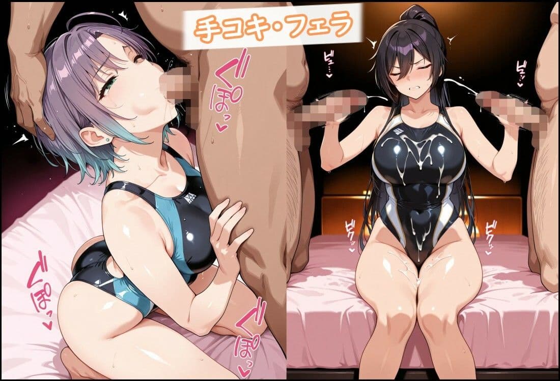 競泳水着のボーイッシュアイドル達がおじさんに種付けされる サンプル5