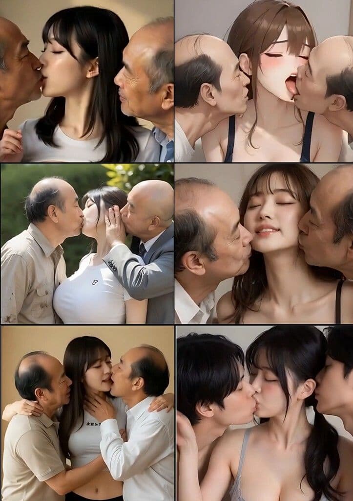 美女とおじさんのディープキス キス好き大集合♪ 3P編2 サンプル2