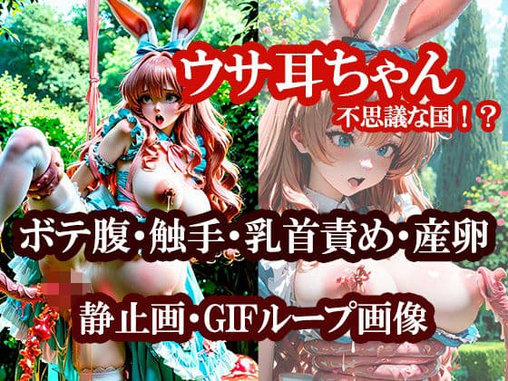 ウサ耳ちゃんの不思議な国！？（ボテ腹・触手・乳首責め・産卵・キノコ）静止画100枚＋gifループ動画5本