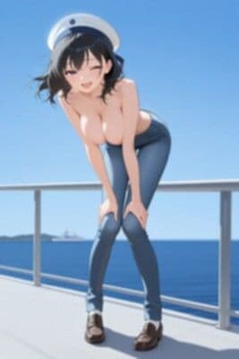 ★SEX有★【裸ジーンズ女子11】セーラー帽の裸ジーンズ女子と船旅デート サンプル5