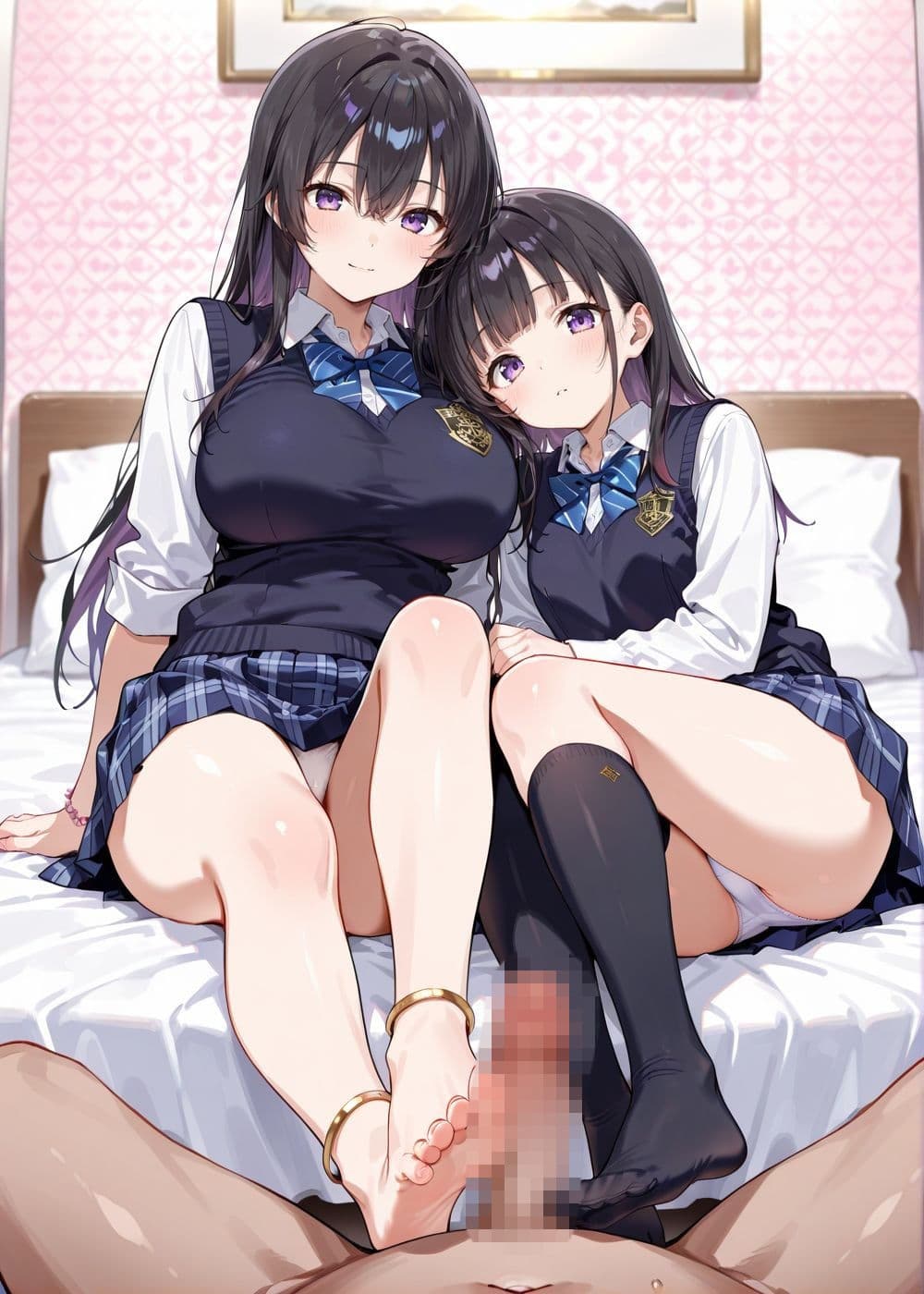 ピンクの甘い部屋で制服をはだけたJK姉妹がおじさんに犯●れ開発調教…大量白濁が乳房を伝い落ちる恍惚の表情 サンプル2