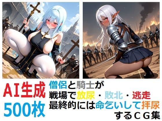 僧侶と騎士が戦場で放尿・敗北・逃走・最終的には命乞いして拝尿するCG集