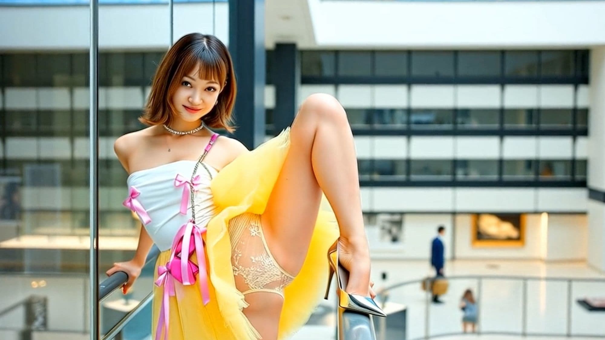 妄想26 露出狂の女・美術館でパンティ見せ AI生成動画 サンプル3