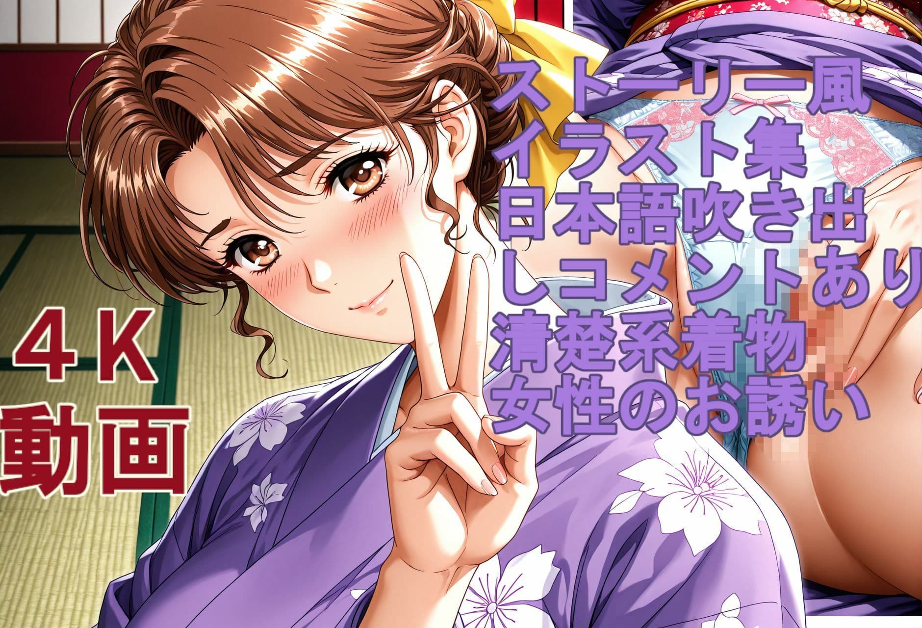 ストーリー風、イラスト集。日本語、吹き出しコメントあり。清楚系着物女性のお誘い。 サンプル7