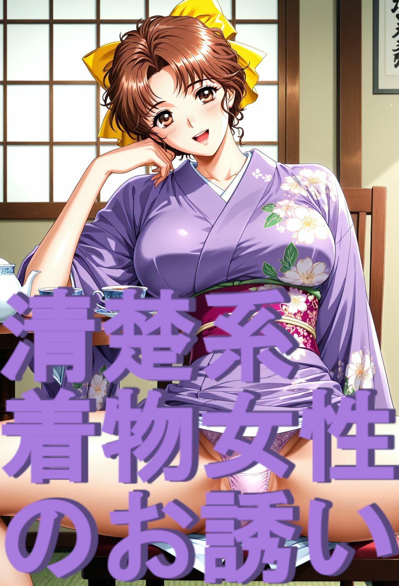 ストーリー風、イラスト集。日本語、吹き出しコメントあり。清楚系着物女性のお誘い。 サンプル8