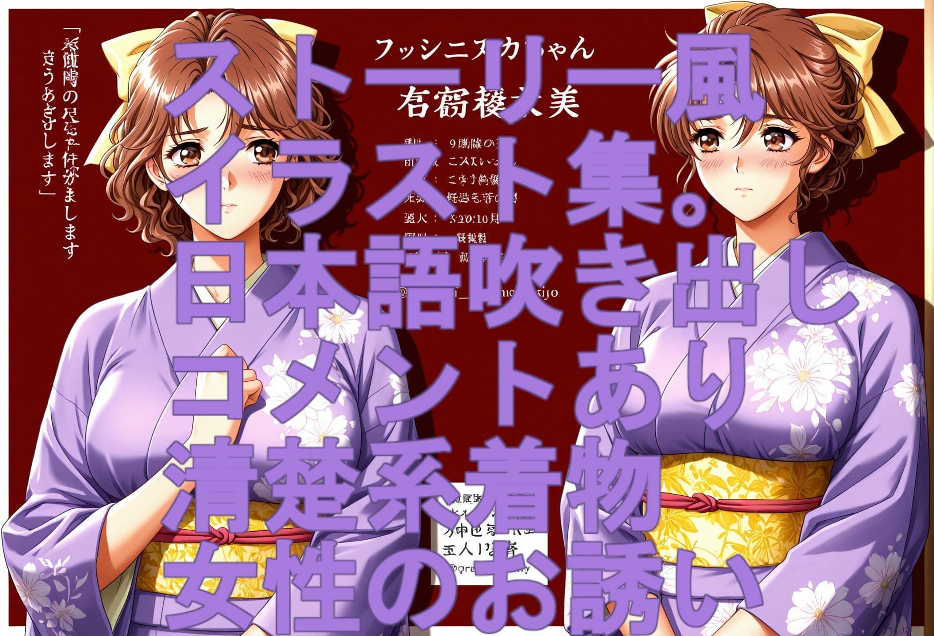 ストーリー風、イラスト集。日本語、吹き出しコメントあり。清楚系着物女性のお誘い。 サンプル10