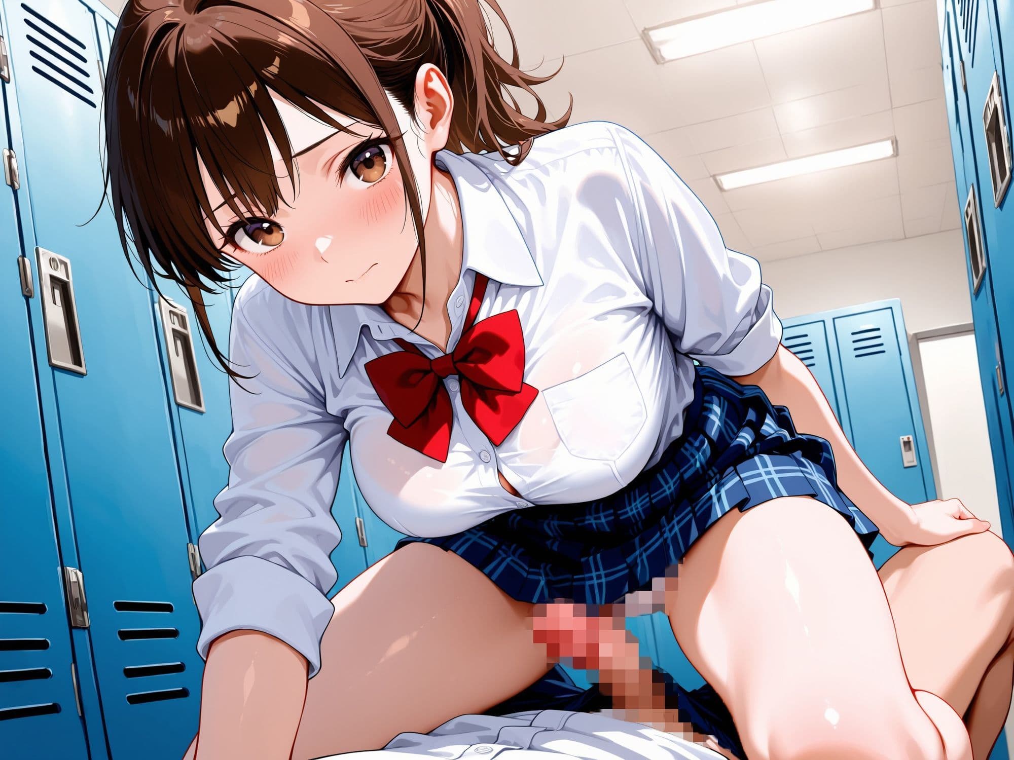 【AIイラストCG集】水泳部マネージャーの秘密の放課後。怪我で手が動かせない俺のために、誰もいない部室で汗を流しながら尽くしてくれる背徳の全身奉仕 160枚 サンプル2