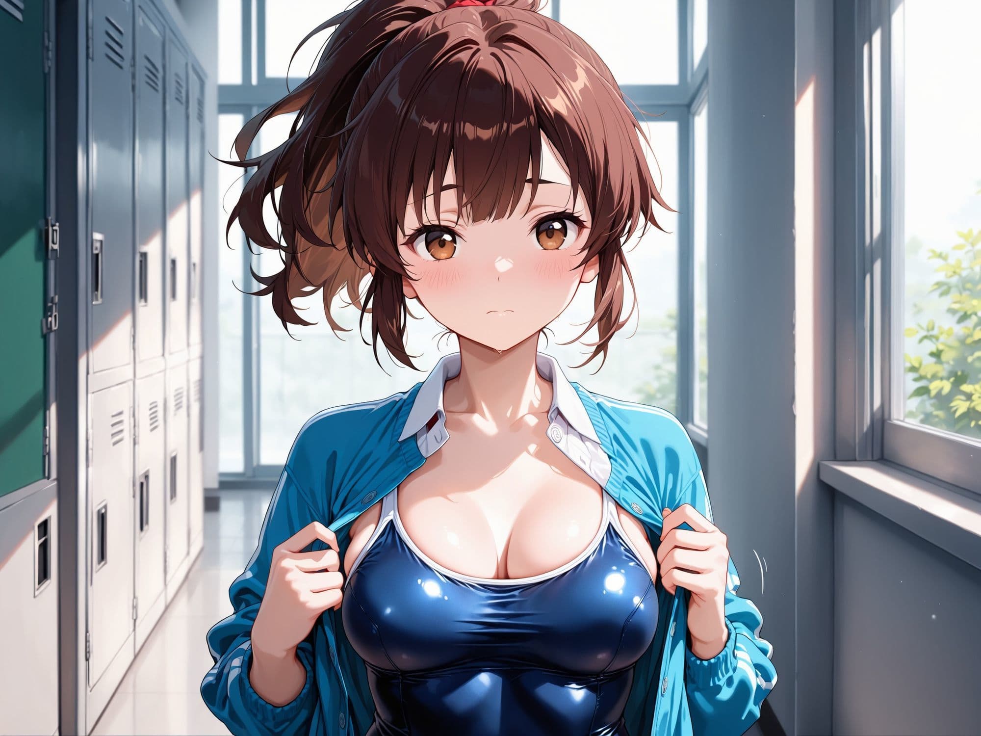 【AIイラストCG集】水泳部マネージャーの秘密の放課後。怪我で手が動かせない俺のために、誰もいない部室で汗を流しながら尽くしてくれる背徳の全身奉仕 160枚 サンプル4
