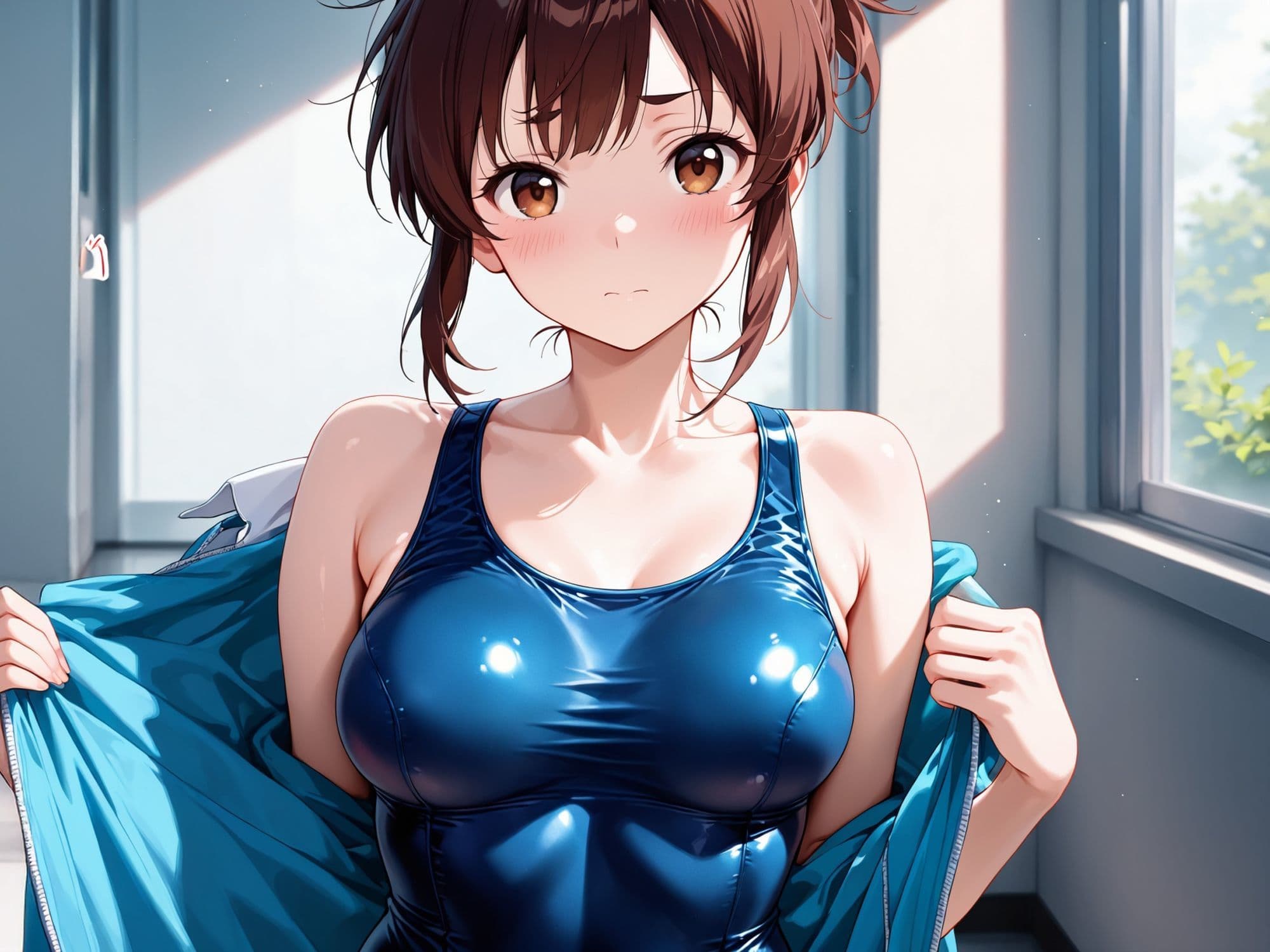 【AIイラストCG集】水泳部マネージャーの秘密の放課後。怪我で手が動かせない俺のために、誰もいない部室で汗を流しながら尽くしてくれる背徳の全身奉仕 160枚 サンプル5