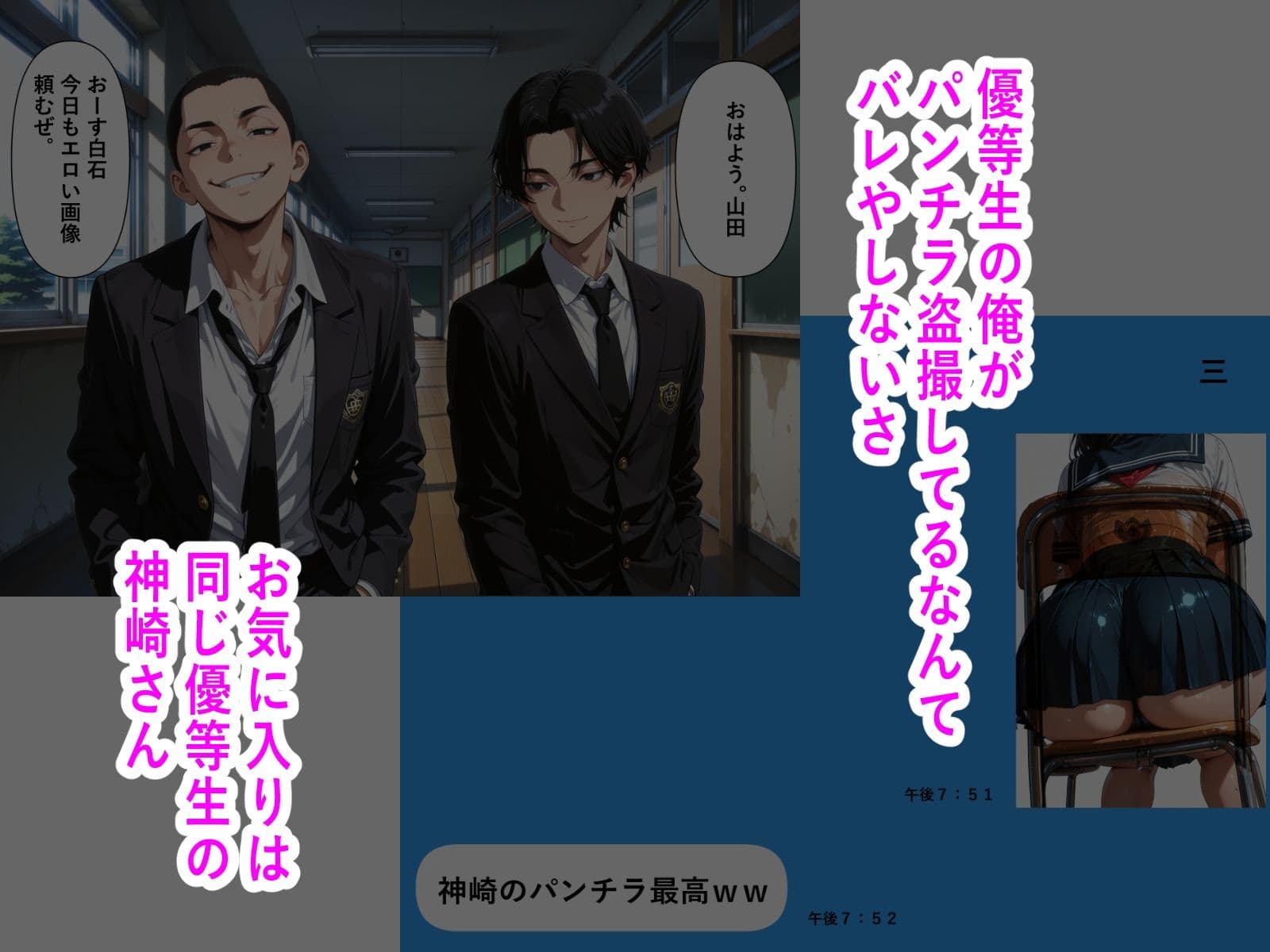 むっつり優等生の片想いが不良友達に寝取られて 〜パンチラ盗撮がバレて、憧れの彼女が肉便器に堕ちるまで〜 サンプル1