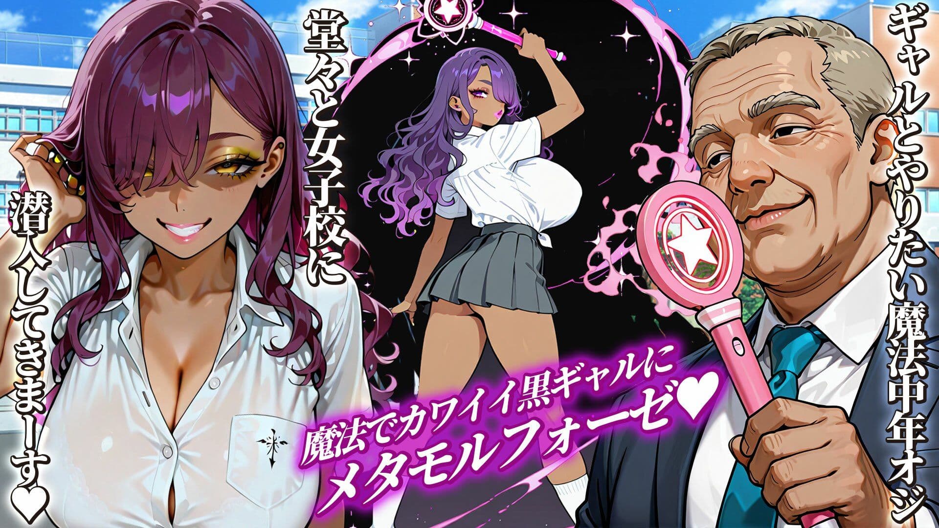 魔法のステッキ・黒ギャル化計画  キモオジが親友ギャルたちを百合破壊 サンプル1