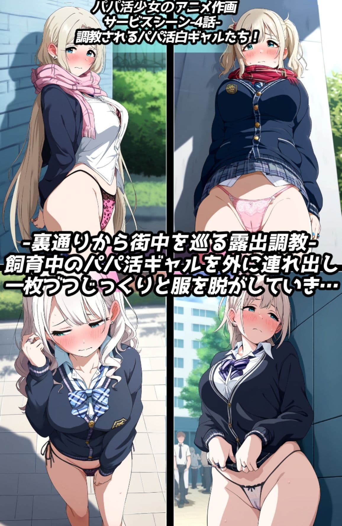 わからせ＆露出調教フェチ特化 2020年代アニメ作画特集 調教されるパパ活白ギャル少女たち その1 -500枚を撮影- サンプル1