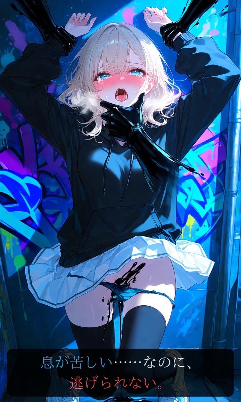 【豪華版】ダーク・グラフィティ-ストリート系少女、黒い落書きに呼吸を奪われる裏路地-【ニーソックス/首絞め/拘束/絶対領域/美少女】 サンプル5