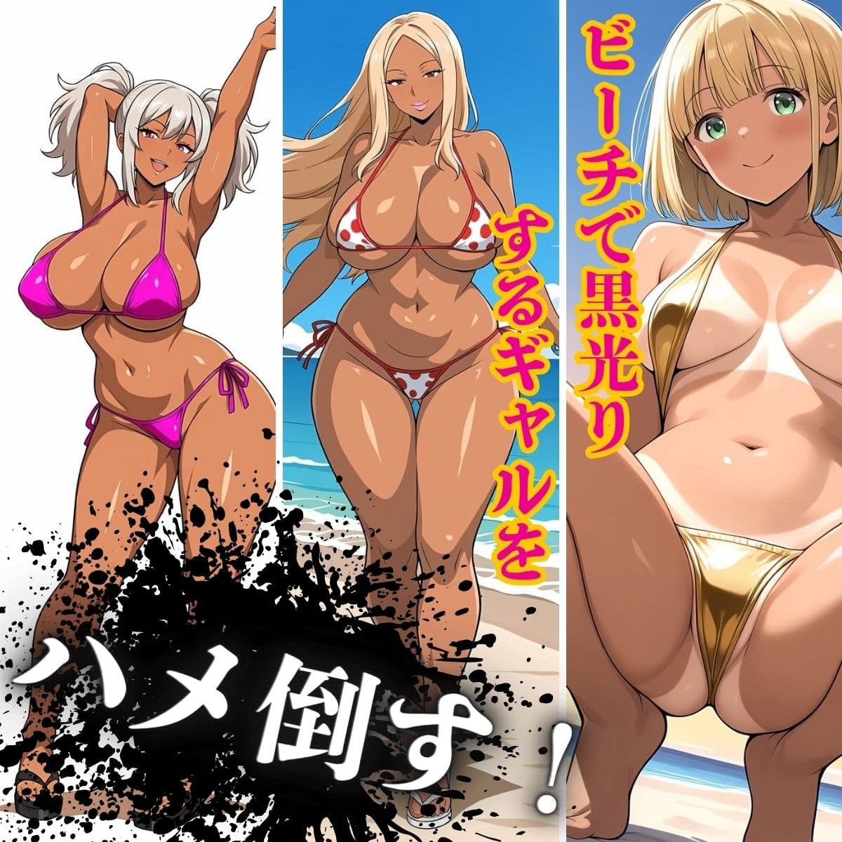ビチビチ黒ギャル ドエロビキニでビーチで膣活 サンプル1