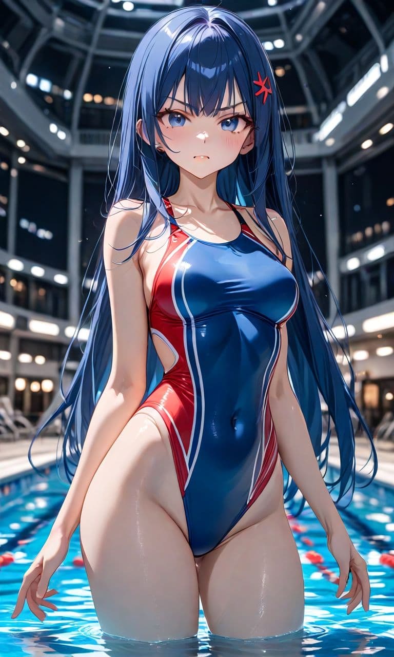 青髪不機嫌な美女ナイトプール サンプル1