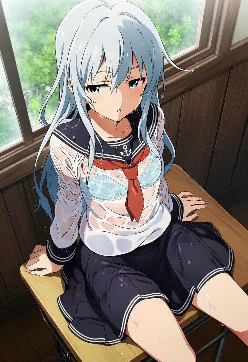 盗撮＆濡れ透けフェチ特化 2020年代アニメ作画特集 艦隊少女たちの濡れ透け教室生着替え その3 -500枚を撮影- サンプル7