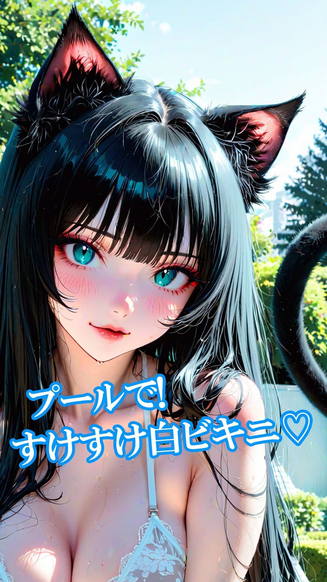 猫耳ちゃんのプールでスケスケ白ビキニ（ボテ腹・触手・乳首責め・産卵）静止画100枚＋gifループ動画5本 サンプル1
