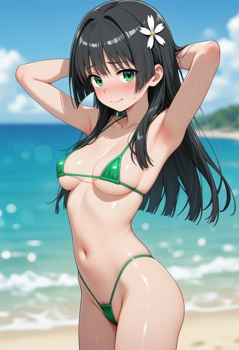 佐◯涙子、食◯操祈が際どい水着でビーチでセックスする【CG206枚】 サンプル1