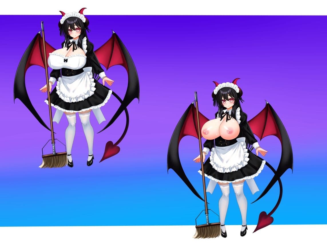 立ち絵素材 黒髪の女の子（サキュバス・メイド差分） サンプル4