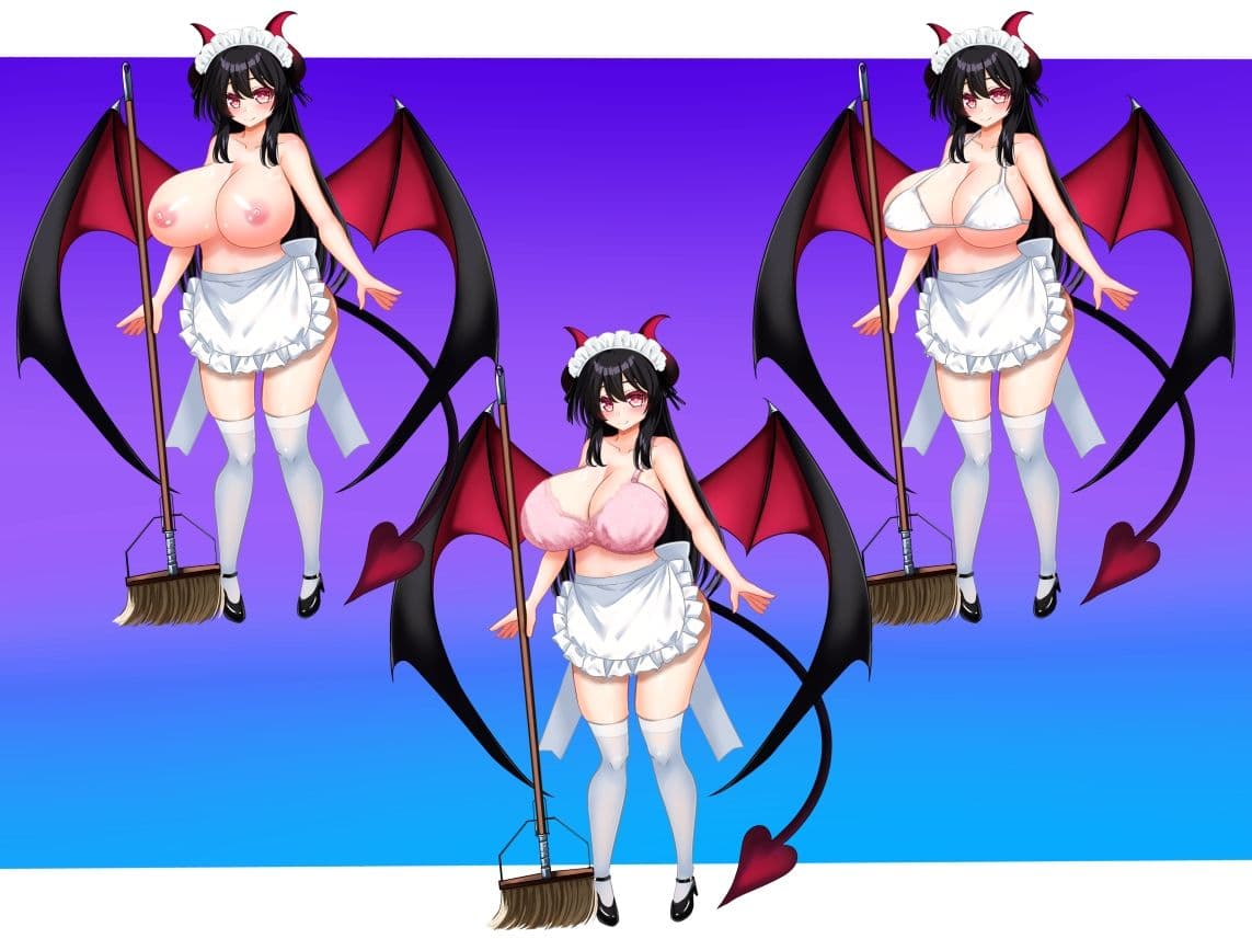 立ち絵素材 黒髪の女の子（サキュバス・メイド差分） サンプル5