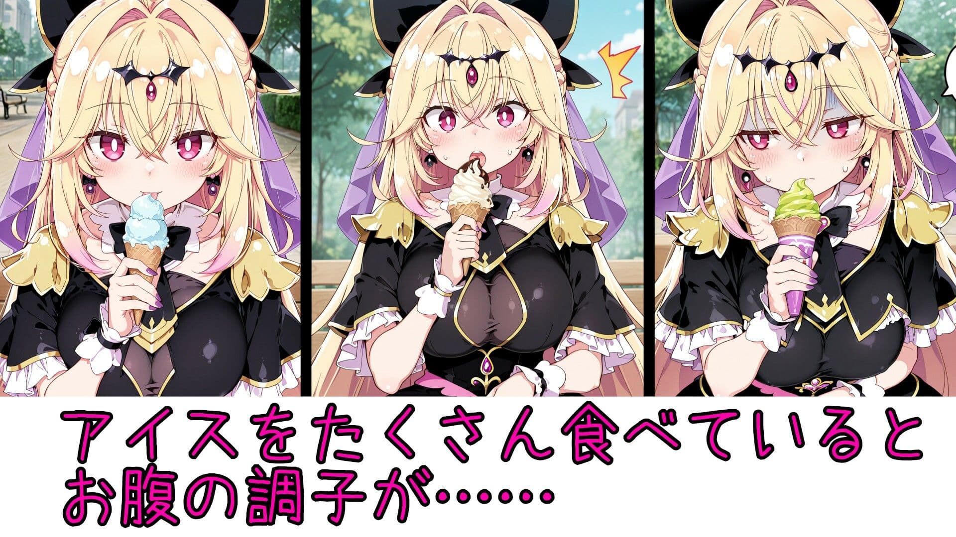 野外放尿！公園でアイスを食べすぎた森亜る〇か/アル〇ナ・シャドウちゃんが木の陰に隠れて…… サンプル1