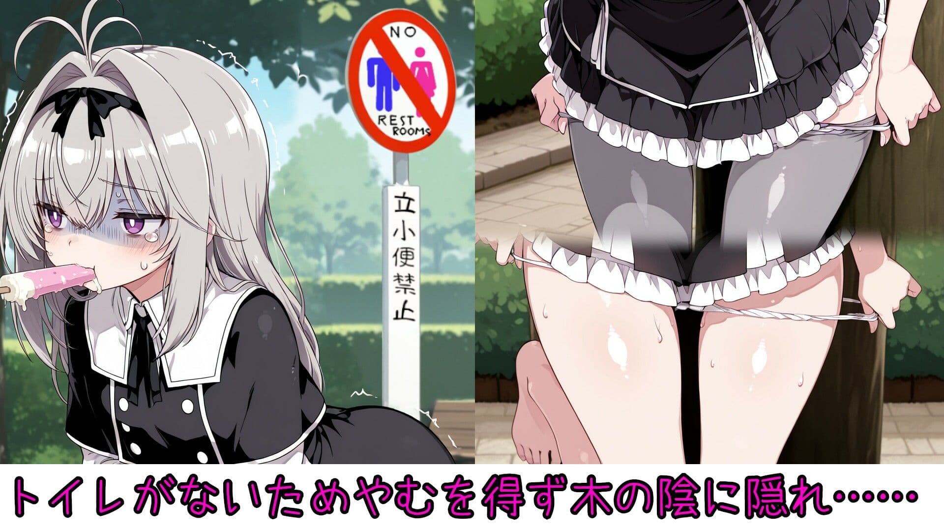 野外放尿！公園でアイスを食べすぎた森亜る〇か/アル〇ナ・シャドウちゃんが木の陰に隠れて…… サンプル2