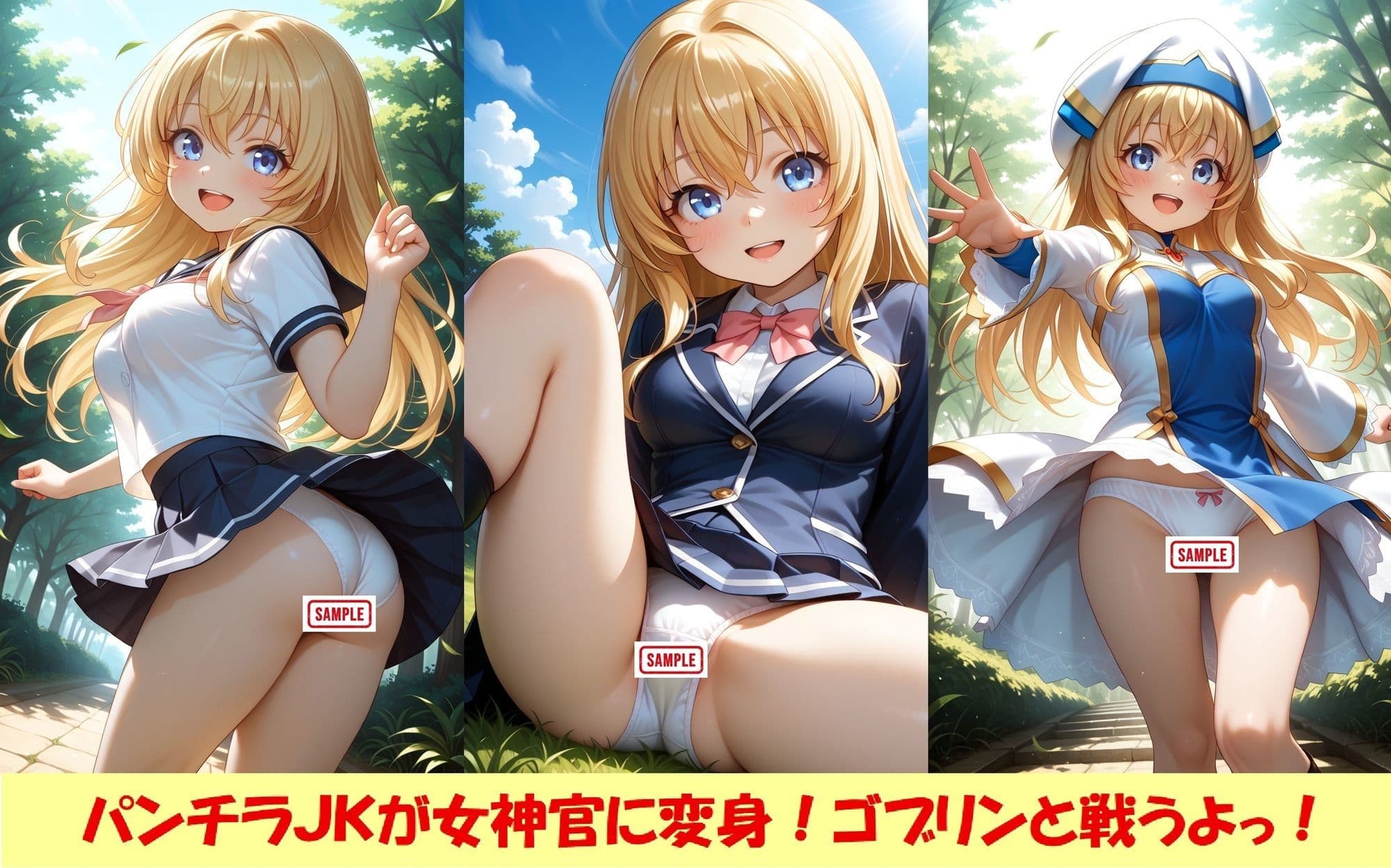 パンチラJKが女神官に変身してゴブリンに敗北！★中出しレ○プでいくぅ！ サンプル1