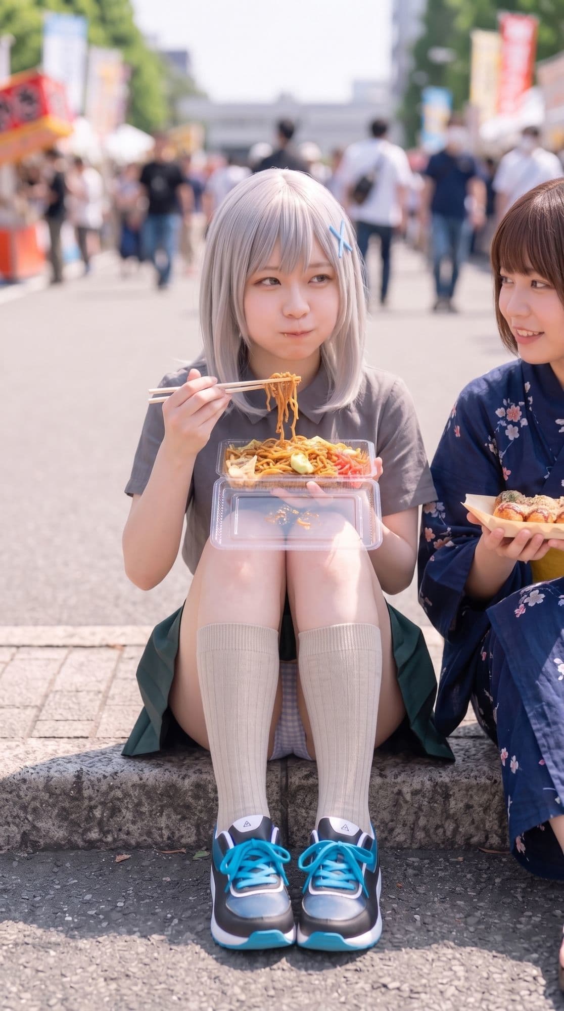 【前編】隙だらけな銀髪コスプレイヤーのパンチラ・ブラチラをカメコ視点で撮りまくる！【デジタルコミック風/AI写真集】 サンプル8