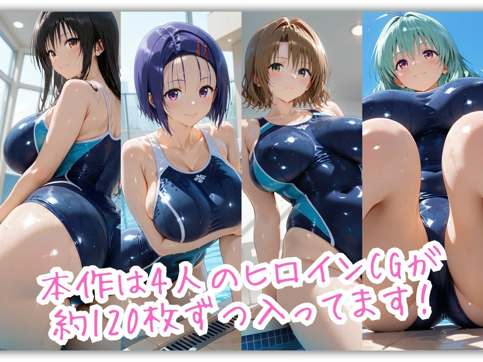 とらぶるスクール水着 濡れた紺色に透ける四人の素肌 サンプル2