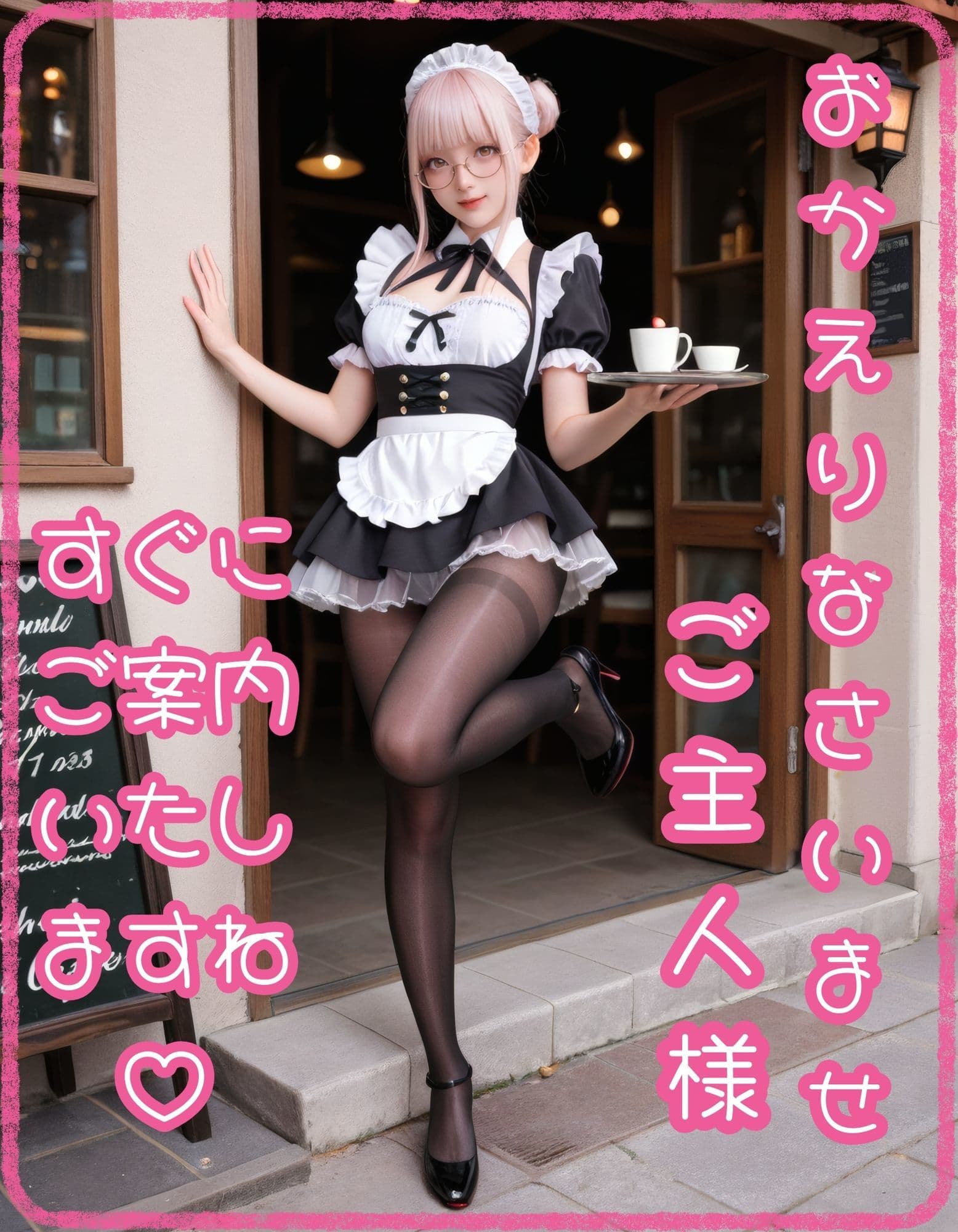 【眼鏡】黒スト×メイドのご奉仕（はーと）カフェ【ピンク髪】 サンプル1