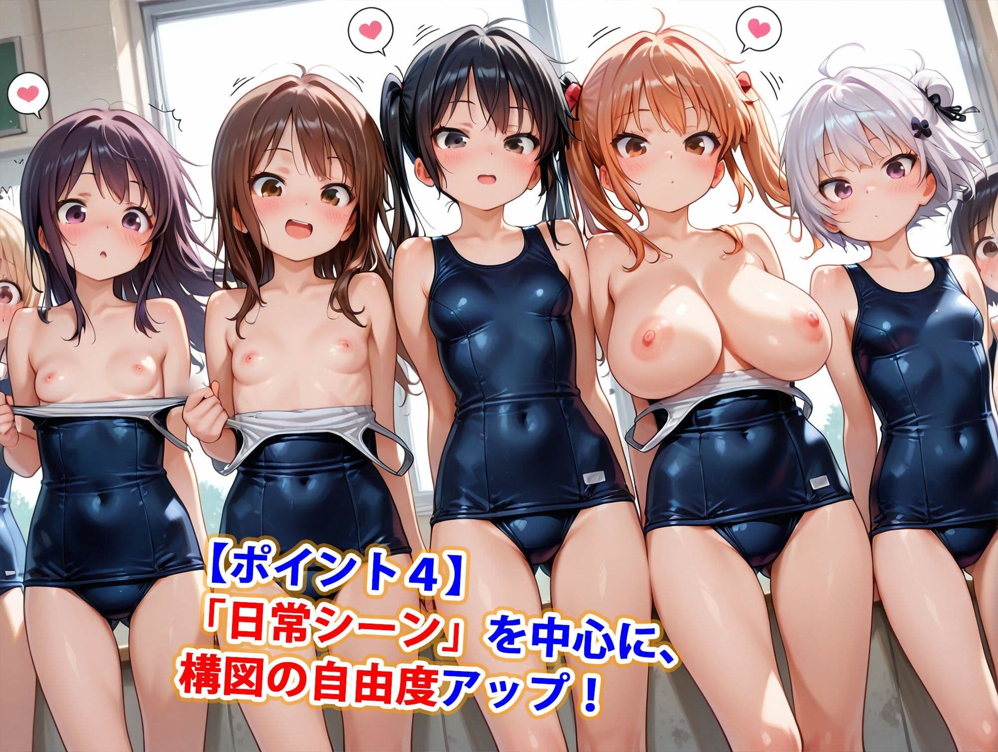 真巨乳ハーレム学園紺&白スクール水着の水泳部 サンプル5