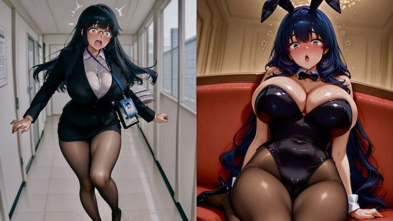 黒髪ロングちゃんとえっち〜憧れのバニーガールは会社の地味子ちゃん！？〜 サンプル1