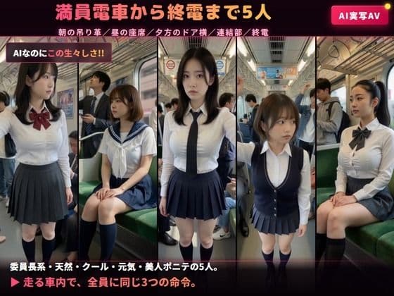【AIのAV動画】催●アプリ No.02 電車の中で女子校生5人を言いなりにして脱がせて生中出し＜実写級AI＞ サンプル1