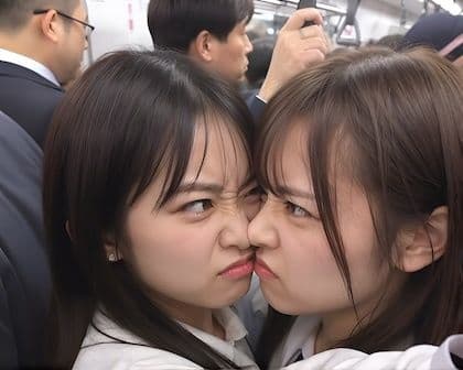 【満員電車】スペースを確保できないことに苛ついてキャットファイトになる美女 サンプル1