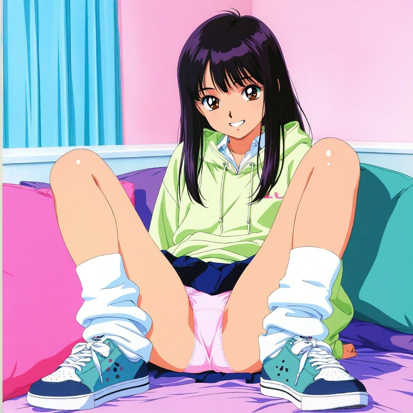 レトロアニメ風JKのM字＆四つん這いパンチラ サンプル1
