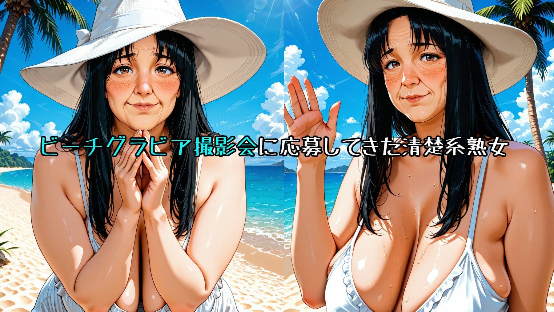 【熟女艶体撮影】清楚系熟女（処女）が夏のビーチのグラビア撮影に応募してきた サンプル1