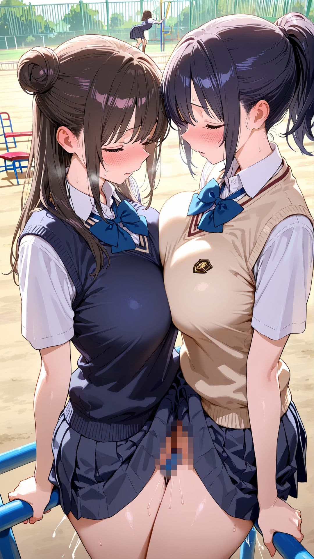 【角オナニー動画】きもちいい角を見つけちゃった女の子たち〜パート（14）制服スペシャル！「雪見だいふくちゃん」＆「Amiちゃん」の2人でオナニー サンプル9