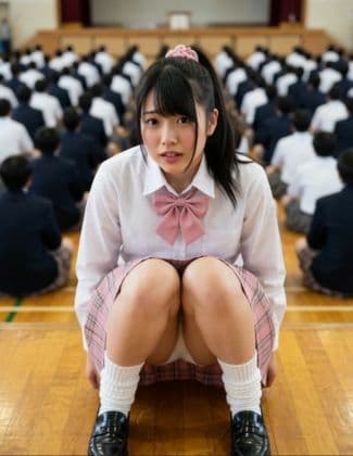 【AI動画】全校集会で我慢できずにおもらし サンプル1