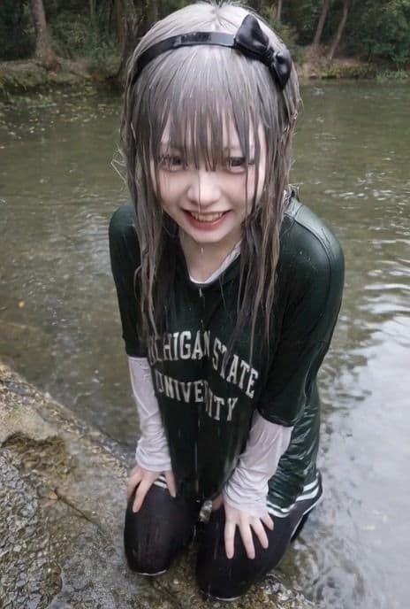 【AI動画259本】着衣ずぶ濡れ WET COLLECTION Vol.2｜池・川で全身びしょ濡れ サンプル2