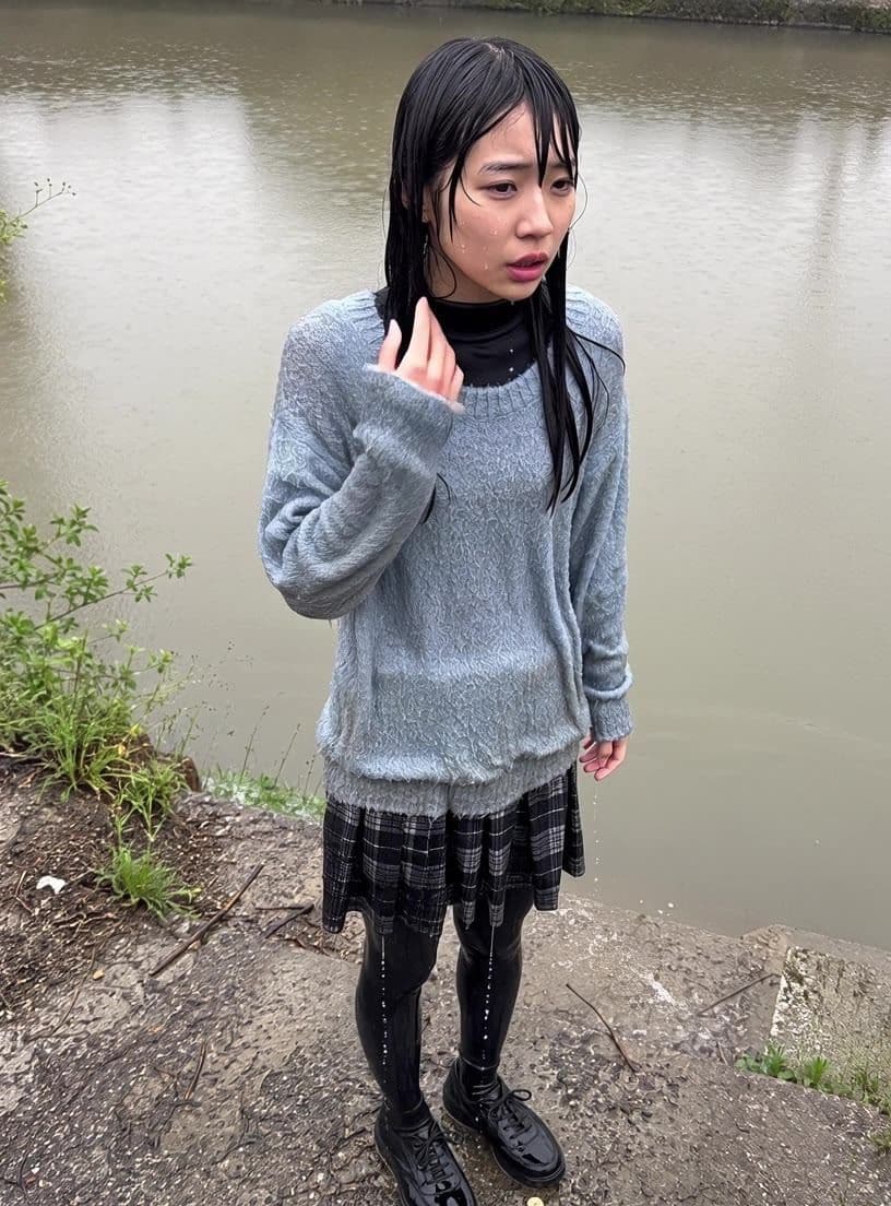 【AI動画259本】着衣ずぶ濡れ WET COLLECTION Vol.2｜池・川で全身びしょ濡れ サンプル9