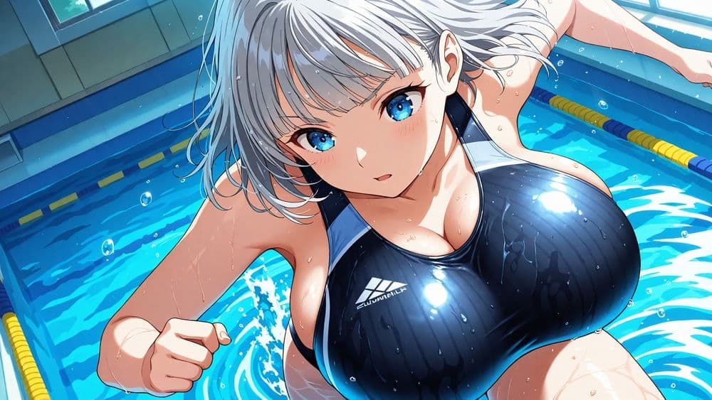 真面目赤髪と活発銀髪の爆乳水泳部が顧問と羞恥中出し撮影 サンプル2